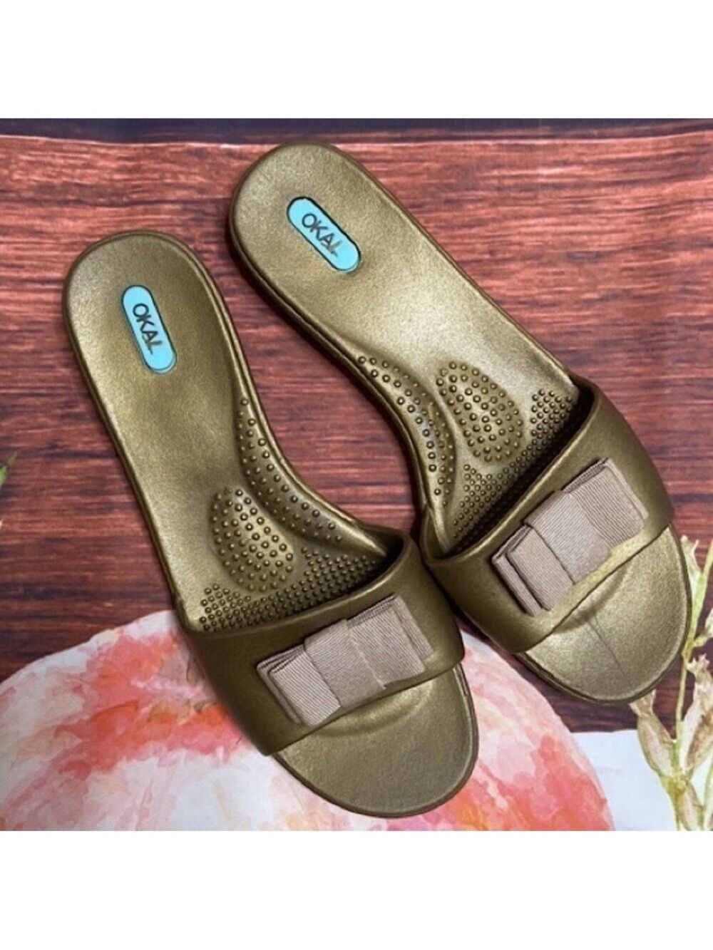 OKA B. - Slide Sandals with Bow - Bronze - L (10-11)